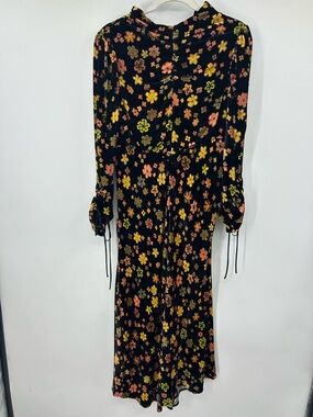 Isa Arfen Black Floral Velvet Maxi Dress Size 12
